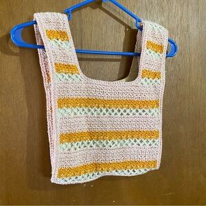 Orange, light pink, and white crochet bag